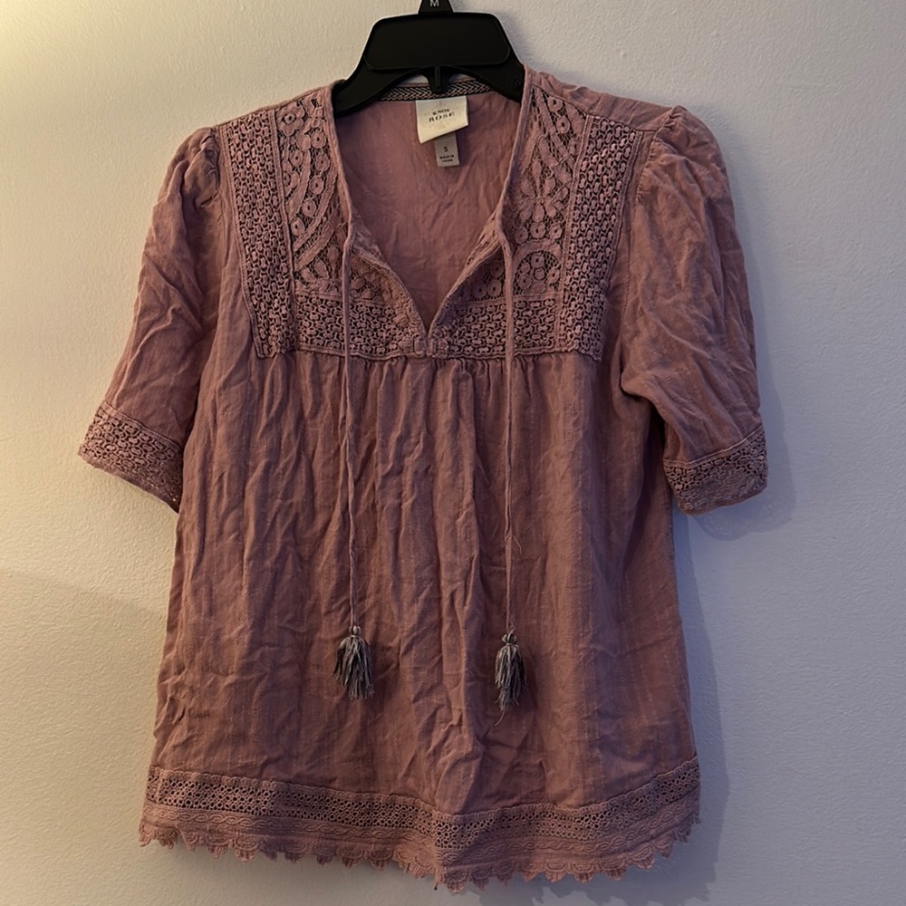 Knox Rose Pink Tie Front Smocked Blouse - Good used condition